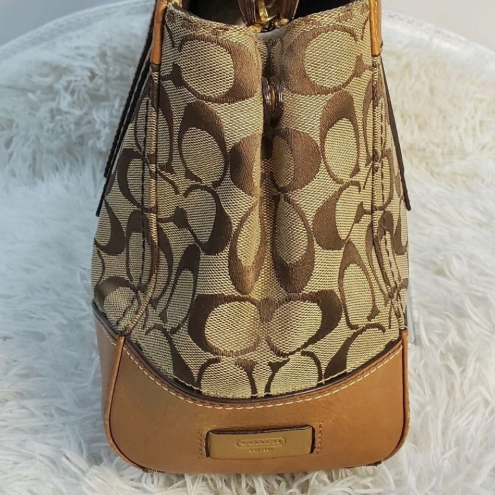 Vintage Coach signature brown and tan leather & canvas top handle tote bag - Picture 17 of 17